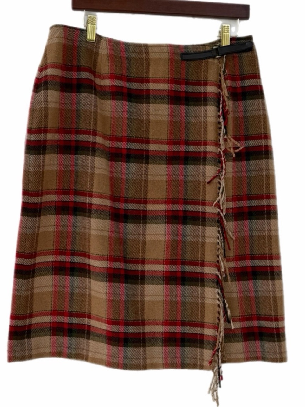 Y2K Jaclyn Smith Classics acrylic/wool blend Plaid Skirt fringe accent Size 16